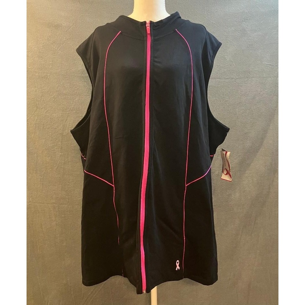 NWT Catherines Give Hope Breast Cancer Awareness Zip Vest Black Pink 4X 30/32W
